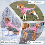 BEAUTYZOO Dog Winter Coat with Harness Built in, Reflective Plaid Puffer Vest Waterproof for X-Small Dogs, Fleece Warm Puppy Zipped Jacket with D Ring, Pet Cold Weather Sweater Clothes, Pink XS