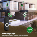 AIDA Lighted Wireless Doorbell for Home, Waterproof Battery Doorbell 1,000ft Range, 5 Volume Levels with 58 Doorbell Chimes & LED Flash(Black, Doorbell with 1 transmitter & 1 Receiver)
