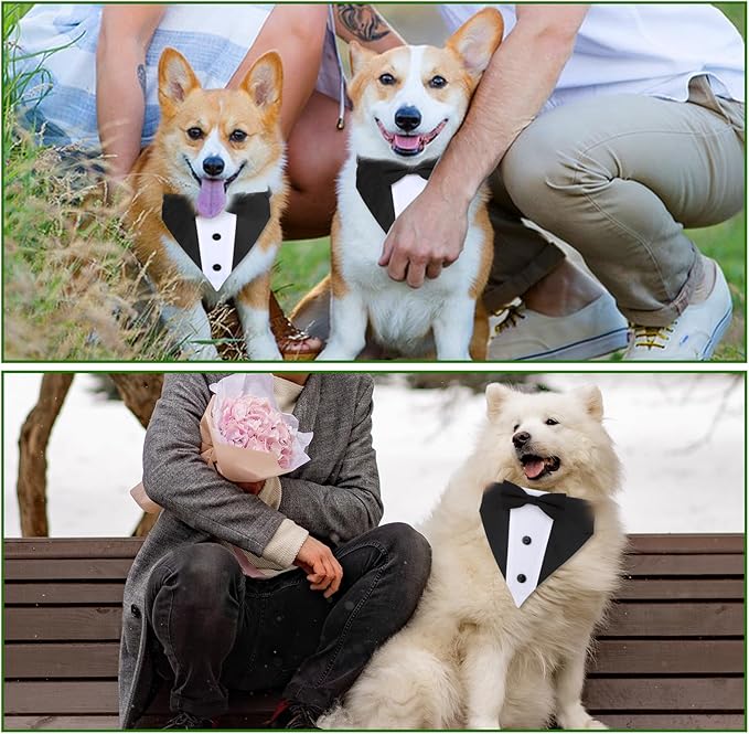 Dog Tuxedo Suit, Bandana Collar with Bow Tie, Doggy Prince Bow Tie Shirt Formal Pet Wedding Attire, Dog Outfits for Large Dogs, Dogs Adjustable Bows Ties for Wedding Birthday Valentines (L, Black)