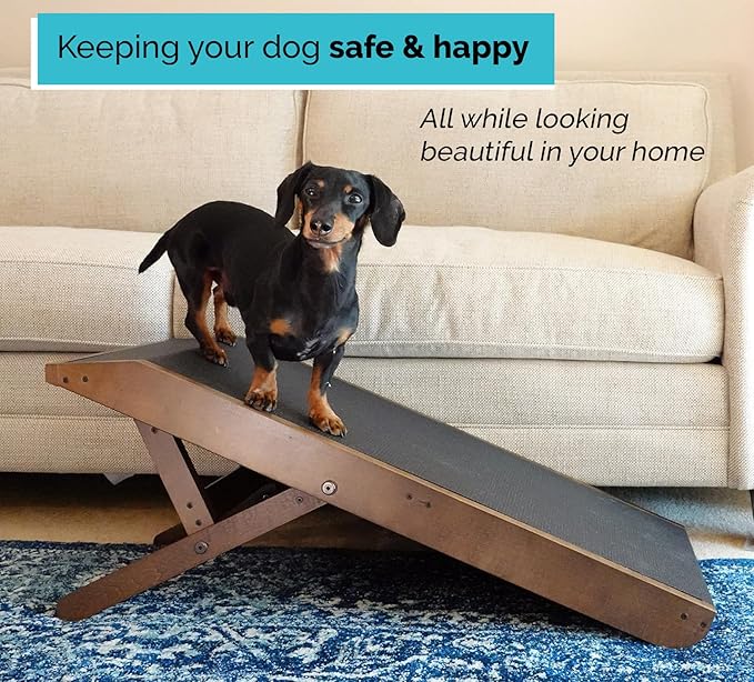 Dog Ramp for Couch, by DoggoRamps – Furniture Quality Solid Hardwood Ramp for Dogs to Get on Couch with Platform Top & Non-Slip Grip – Dog Couch Ramp for Small & Medium Dogs – 100% Made in N America