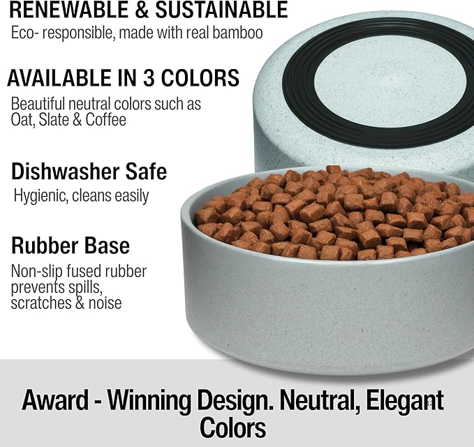 Loving Pets - Dolce Bamboo - Eco-Friendly Pet Bowls & Dishes for Dog, Cats, Puppy Food and Water Dish -Sustainable and Dishwasher Safe, Made with Real Bamboo (Small, Slate-Grey)