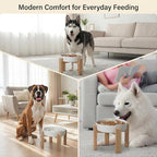 Elevated Slow Feeder Dog Bowl - Upgraded with Screwed Bamboo Stand - Ceramic Maze Dish for Fast Eaters - Raised Feeding Bowl for Medium and Large Dogs - White
