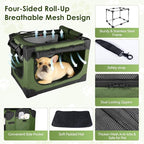 Soft Small Dog Crate - 24 inch Portable Travel Puppy Crate for Small Pets or 2 Cats, Collapsible Pet Carrier with 4 Mesh Doors, Car Kennel for Dogs with Handle for Indoor and Outdoor, Green
