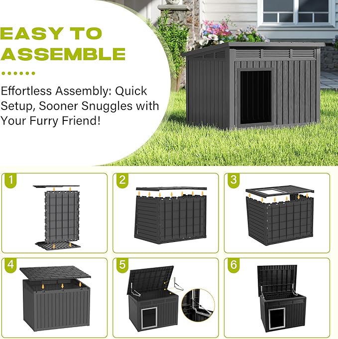 Bifanuo Dog House Outdoor Indoor for Large Dog - Weatherproof & Removable Roof, Easy Assemble and Clean for Medium to Large Dogs(Black, 41.2" L x 31" W x 31.5" H)