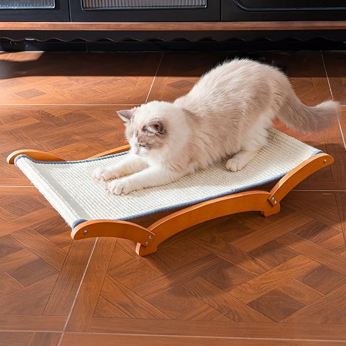 Sisal Cat Scratcher Bed for Indoor Large Cats Lounger & Sleep, Natural Durable Cat Scratching Hammock Pad Board, Solid Wooden Kitten Chair Furniture Easy Assembly