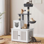 YITAHOME Cat Tree with Litter Box Enclosure, 2-in-1 Cat Furniture, Modern Cat Condo with Cat House, Perch, Food Station, Hammocks, Scratch Post, Hair Brush, 53.5 Inch, White