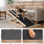 SLSY Dog Ramp for Bed, Couch & SUV, Upgraded Folding Adjustable Pet Ramp with Non-Slip Rubber Mat, 45.2" Long, 5 Heights 15.7''–23.6", Portable Wooden Step Supports up to 200 lbs for Pet(Natural)