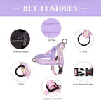 Didog No Pull Dog Harness with Soft Padded, Easy Walk Dog Harness with Quick Release Buckle, Adjustable & Reflective Pet Harness with Soft Padded for Medium Large Dogs (L:Chest 26-33", Purple)
