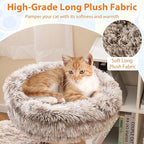 Tangkula Solid Wood Cat Tree, Multi-Level Modern Cat Tower with Scratching Posts, Cozy Top Perch, 2 Platforms, Dangling Ball, Soft Long Plush, Natural Branch Cute Cat Tree for Indoor Kittens