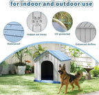 Large Dog House Outdoor Weatherproof，Waterproof Resin Outside Dog House with Elevated Floor and Air Vents, Durable Doghouse for Samll Medium Large Dogs (Light Blue, 38.62"L×36.26"W×38.07"H)