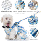 4 Pcs Cute Plaid Dog Dress Set with Bow Tie Harness & Leash for Small Dogs, Puppy Clothes for Girls Outfits(M,Dark Color)