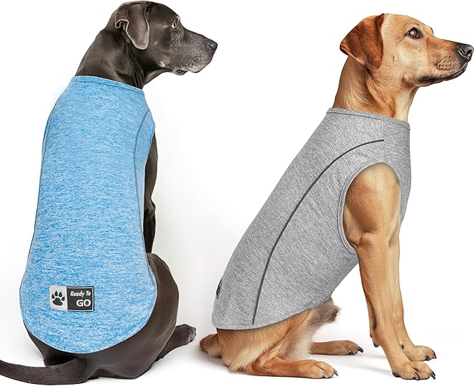 KYEESE 2Pack Reflective Dog Shirt, Lightweight Sun Protection Dog T Shirts for Medium Large Dogs Boy, Breathable Sleeveless Pet Tank Top Summer Dogs Clothes for Night Walking Outdoor, Grey+Blue, 2XL