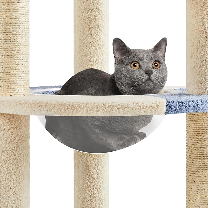Yaheetech Cat Tree, 35.5in Cat Tower for Indoor Cats, Cat House with Scratching Posts & Padded Perch & Space Capsule, Cute Kitten Tree, Pet Furniture for Kittens, Blue/Beige