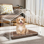 Acrylic Dog House Indoor.Clear Dog Crate for Small Dogs, Modern Indoor Dog Kennel for Most Small Dog Cat Pet (Clear, 15.7 * 21.5 * 27 inch)