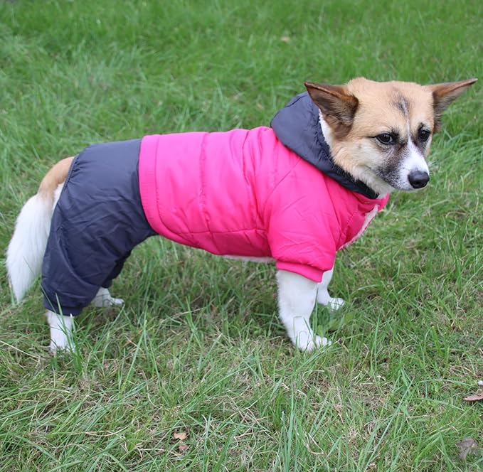 Fleece Lined Dog Coat with Detachable Hood and Detachable Hind Legs,Warm Puppy Jacket in Winter(Pink&Grey XS)