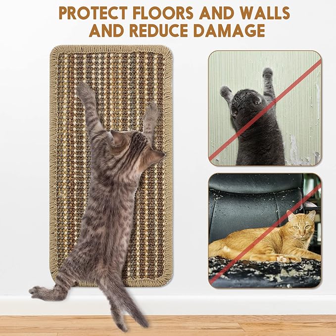 Weysat 4 Pcs Cat Scratcher Mat, Natural Sisal Scratch Mat with Sticky Tapes, 7.8 x 15.7 Inch Cat Scratch Pad Rug Scratching Pad for Protecting Sofa Furniture Chair