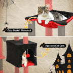 BYBYME Gothic Cat Tree for Halloween, 66in Tall Sturdy Furniture Set with Bed House, Hanging Toy, Scratching Board Sisal-Covered Posts, Multifunctional Cat Play Tower with Hammock（Black Red）