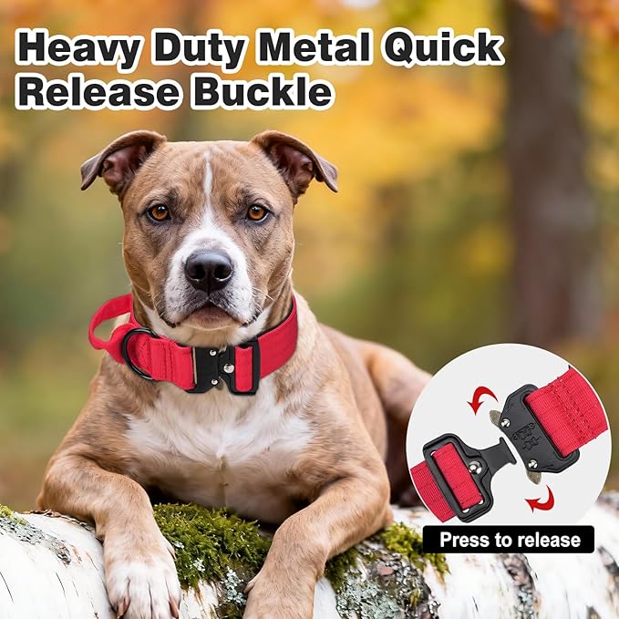Joytale Tactical Dog Collar for X-Large Dogs with Control Handle, Heavy Duty Military Training Collar for Power Breeds, AirTag Holder Case, Quick Release Metal Buckle, Soft Padded, XL, Red