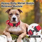 Joytale Tactical Dog Collar for Large Dogs with Control Handle, Heavy Duty Military Training Collar for Power Breeds, AirTag Holder Case, Quick Release Metal Buckle, Soft Padded, L, Red