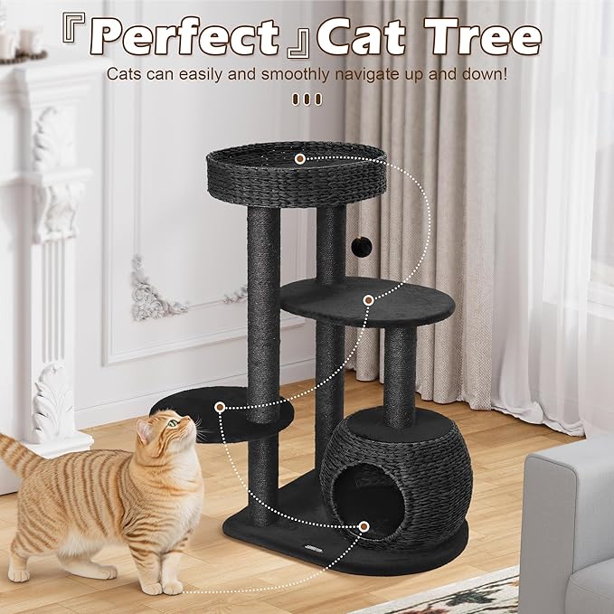 KAMABOKO Modern Cat Tree, 38" Tall Cat Trees for Indoor Cats w/Natural Sisal Scratching Posts, Hand-Woven Condo & Top Perch, Cat-Tree for Kittens Climb Play & Rest
