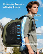 Pecute Cat Backpack Carrier Expandable, Large Space Cat Bubble Backpack, Breathable Cat Carrier, Shaded Dog Backpack Carrier for Travel, Hiking, Vet,12.6" L x 10.2" W x 16.5" H,Green