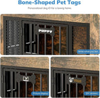 Petrova 33" Dog Crate Furniture for 1 Dogs, Heavy Duty Indoor Dog Kennel for Small/Medium Dogs, Wooden Dog Cage with 2 Stainless Steel Bowls, 4 Hooks, LED Light, Brown