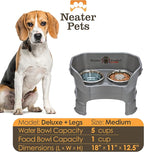 Neater Feeder Deluxe Mess-Proof Elevated Dog Bowls for Medium Dogs (19–40 lbs), 2 Height Adjustable (10” & 12.5”) No-Spill Raised Dog Bowl Stand w/Slow Feed Bowl for Food, Made in USA, Grey