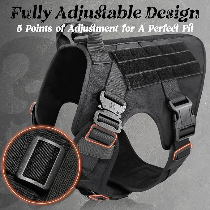 rabbitgoo Tactical Dog Harness for Small, Heavy Duty Pet Harness with Handle, No-Pull Service Vest Small Breed, Adjustable Military Dog Vest for Training Hunting Walking, Black, S