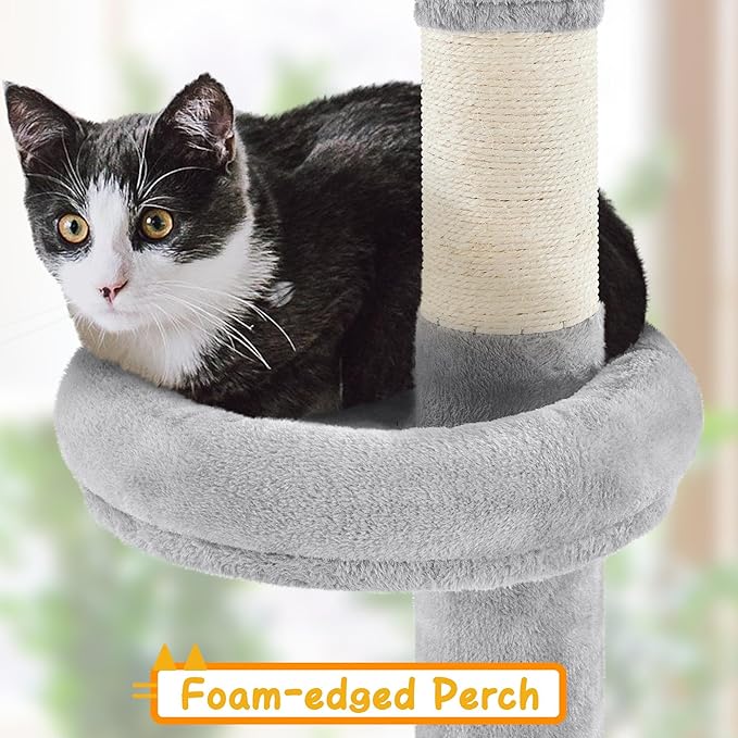 Yaheetech Cat Tree, Floor to Ceiling Cat Tower for Large Cats, 89-104.5in Height Adjustable Tall Climbing Tree w/Scratching Posts, Condo and Perches, Light Gray