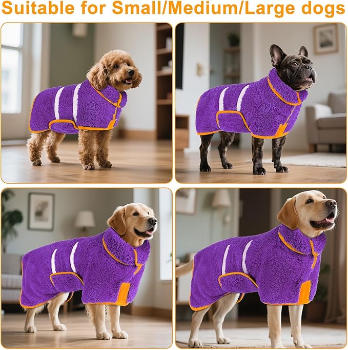 Bienbee Dog Bathrobe, Quick Drying Super Absorbent Dog Robes for After Bath, Warm Keeping Dogs Towel, Dogs Bath Supplies, Dark Purple S