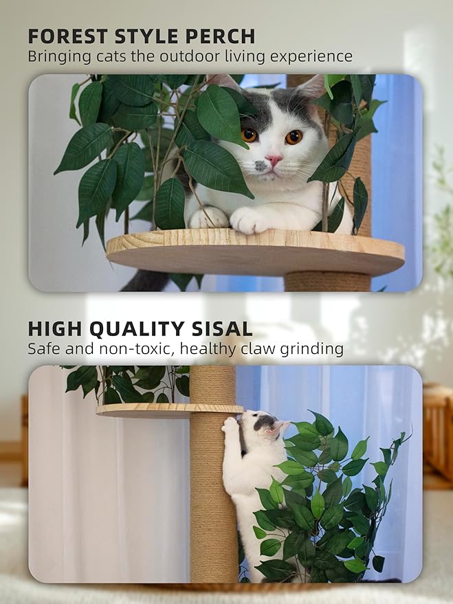 Cat Tree Floor to Ceiling Cat Tower Ajustable Height 97.1-124.4 Inches Tall and 4.5 Inches Thickened Post Large Cat Tree Tower for Indoor Cats Modern