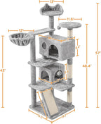 Yaheetech 57in Multi-Level Cat Tree for Large Cats, Luxurious Cat Activity Center with 2 Condos, 3 Jump Perches and Scratching Posts for Indoor Cats and Kittens, Light Gray