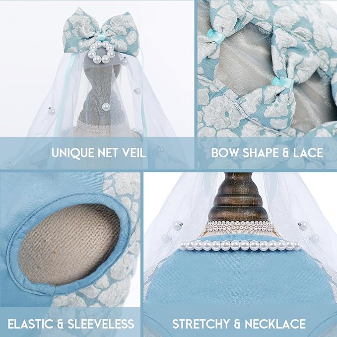 ASENKU Dog Dress, Dog Wedding Dress, Pet Lace Princess Dress with Bows for Wedding Birthday Party, Puppy Formal Apparel with Pearl Necklace for Medium Large Dogs (Blue, Large)