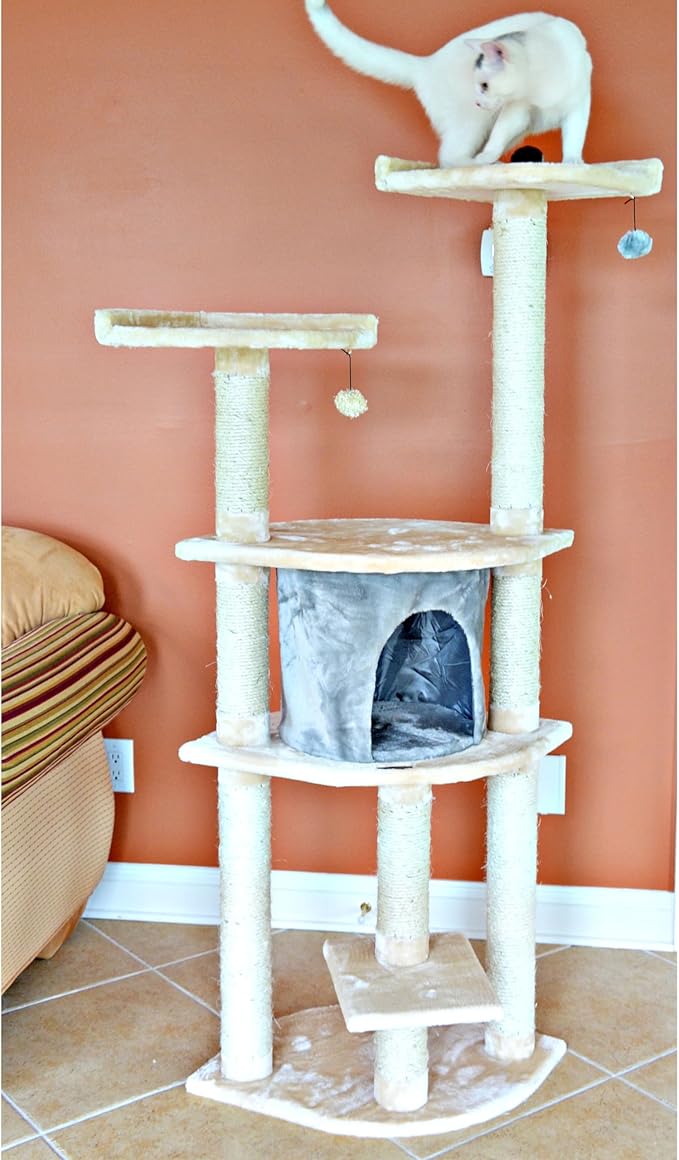 Armarkat Real Wood Cat Tree Model A6401, Blanched Almond,34"(L)X24"(W)X64"(H)