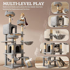 YITAHOME Tall Cat Tree for Indoor Cats, 75 inch Multi-Level Cat Tower with Cat Condos, Top Perches, Sisal Ramp Scratching Posts, Cozy Basket, Hammocks, Large Cat Pet Activity Structure, Light Gray