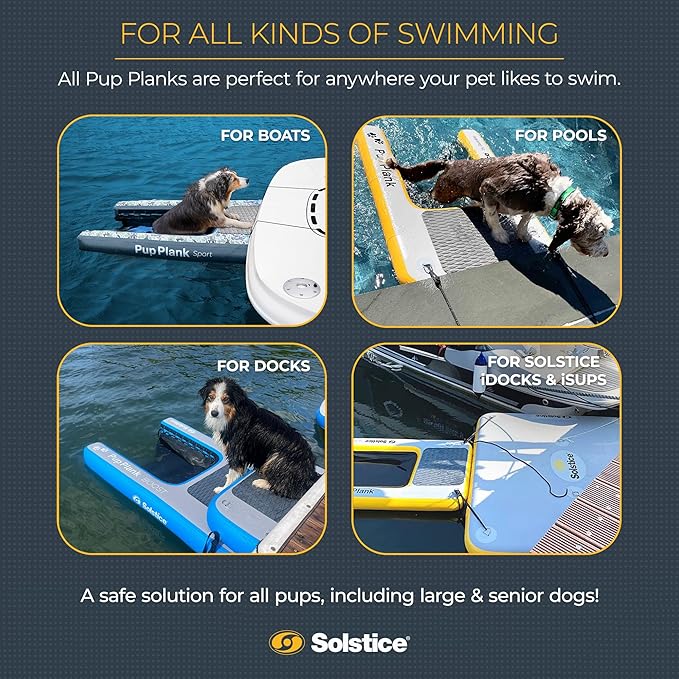 SOLSTICE Inflatable Pup Plank, Dog Water Ramp for Boats and Docks, XL Camo, 200 lb Capacity - Floating Platform for Pets for Lake, River, Beach & Swimming Pool, Includes Pump, Patent-Protected Design