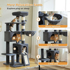 PAWZ Road Cat Tree, 51.6 Inches Cat Tower with Dual Condos, Spacious Perch, Cozy Basket and Sisal-Covered Scratching Posts for Small Cats and Kittens- Dark Gray
