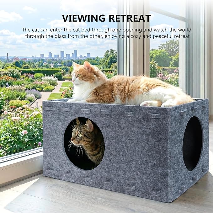 Cat Bed for Indoor Cats, Cat House for Large & Multiple Cats, Foldable Cat Bed Cave, Peekaboo Cat Hideaway, 23.6x15.8x11.8 inch, Medium Gray