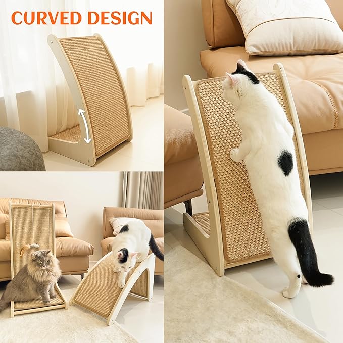 PETKARAY Curved Sisal Cat Scratcher Board, Ramp Scratching Post and Scratch Pad for Indoor Cats, Wall Furniture Protector