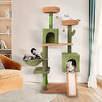 Tangkula Cactus Cat Tree, 63 Inch Tall Cat Tower with Sisal Scratching Posts, 2 Perches, 2 Cat Condos, Hammock, 2 Balls, Ramp, Washable Cushions, Green Cute Cat Tree Tower for Indoor Cats