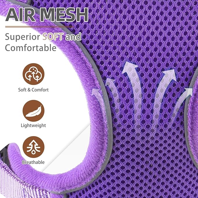 PUPTECK Small Dog Harness and Leash Set, No Pull Adjustable Puppy Cat Harness, Reflective Soft Mesh Pet Vest Small Sized, Purple, S