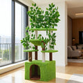 60 inch Cat Tree with Leaves for Climbing, Hiding and Sleeping Cat Tower with Hammock, Scratching Post and Large Cat House