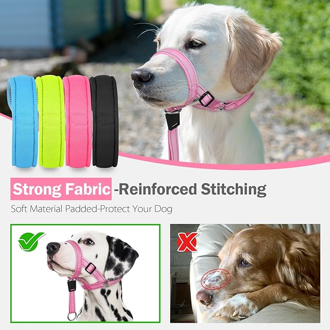 Weesiber No-Pull Dog Head Halter - Adjustable Dog Muzzle Leash, Padded Head Collar for Dogs to Prevent Heavy Pulling On The Leash(Pink,S)
