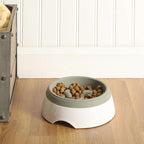 Gibson Home Curious Canines Slow Feeder Dog Bowl, 6.75” Melamine Anti-Gulp Feeding Bowl, Non-Slip, Dishwasher Safe, Green