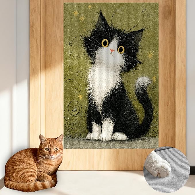 Nuxovilar Cat Wall Scratcher 15.3x23.6 Inches Polyester Synthetic Fiber, Tuxedo Kitten Print, wall scratchers for Indoor Cats, cat Scratching mat, Home Decor, Bedroom, Office (2pcs)