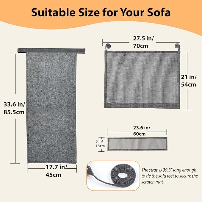 Cat Scratch Protector for Sofa - Larger Couch Protector from Cat Claws Fit for Both Arm Side of Sofa,Couch Corner Scratcher with Expanded Coverage Color-Matched Sisal Pad Universal Fit (Dark Grey)