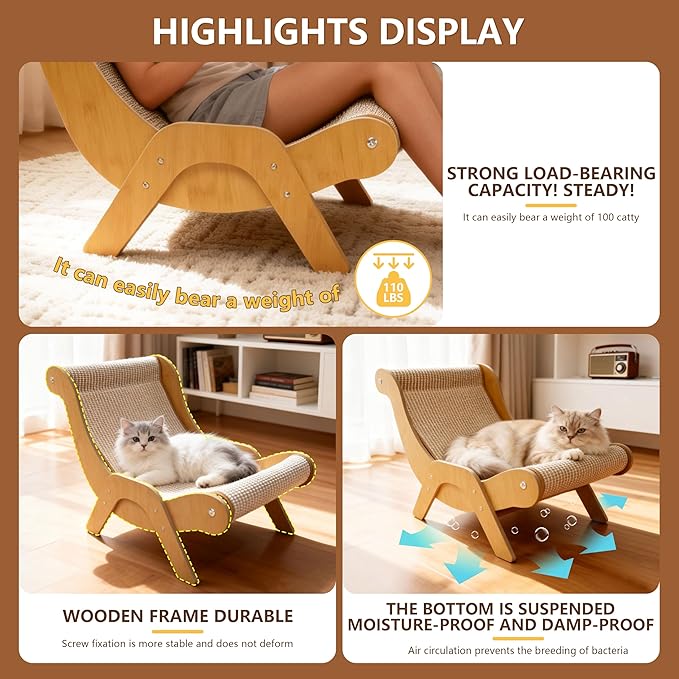 Extra Large Sisal Cat Scratcher–Indoor Cat-Specific Bed & Scratching Pad Combo Lounger,Durable Scratching Mat,Non-Shedding Material