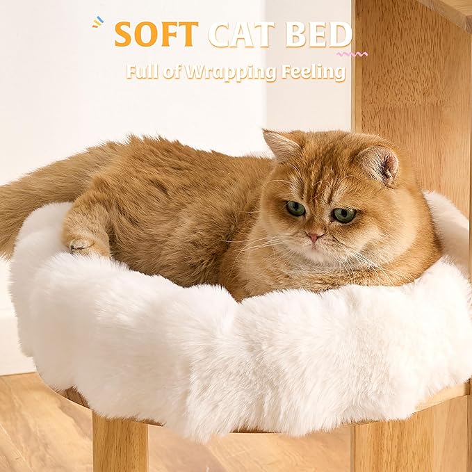 HITTITE Solid Wood Cat Tree Tower with Scratching Post, 64 Inches Tall Cat Towers with Scratching Board, Modern Cat Tower with Space Capsule and Removable Top Bed for Indoor Cats