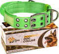 ADITYNA Heavy Duty Dog Collar for Extra-Large Dogs - Reflective Green Collar with Handle for Training, and Walking - Wide, Thick, Tactical, Soft Neoprene Padded