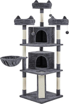 Topeakmart Large Cat Tower Cat Tree with Caves Condos, Platforms Scratching Board & Scratching Posts as Cat Activity Center, Pet Play House